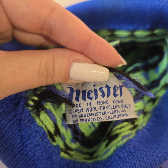Vintage 90s Blue Green Meister Ski Beanie Boho Apres Ski Winter Outdoor - Picture 6 of 6